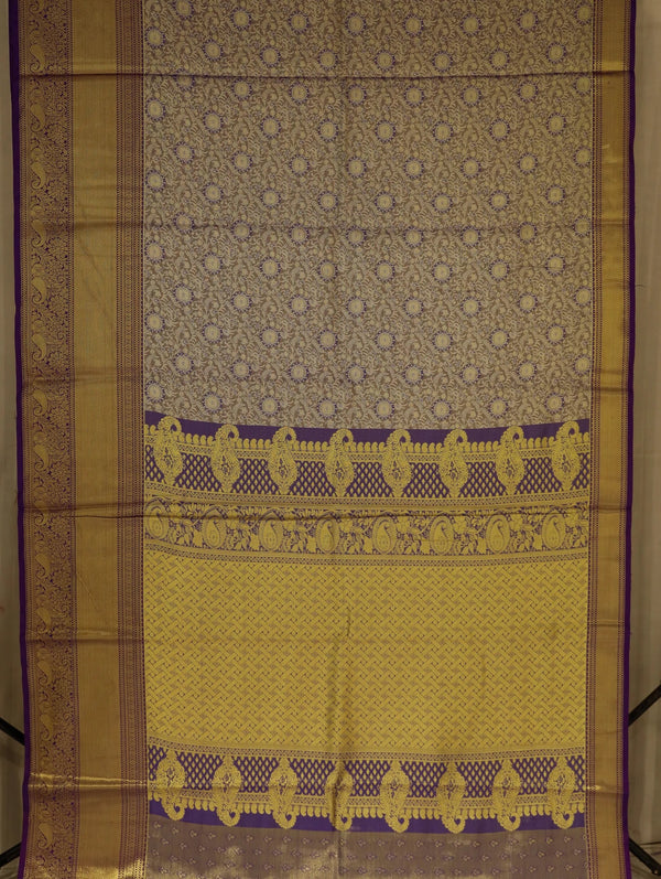 Antique Gold Kanchipuram Inspired Semi Silk Saree with Wide Wide Contrast Border