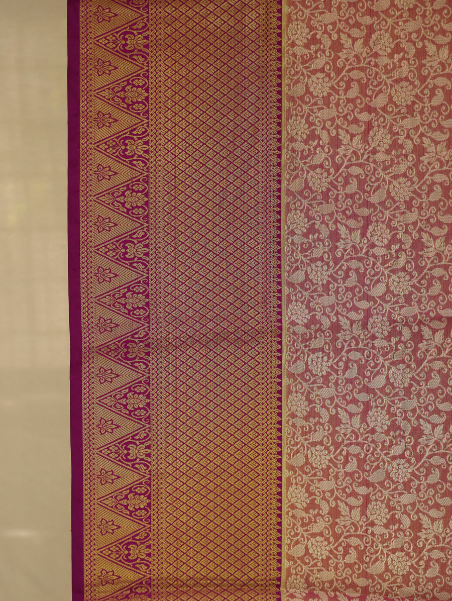 Champagne Gold Dharmavaram Inspired Semi Silk Saree with Medium Medium Contrast Border