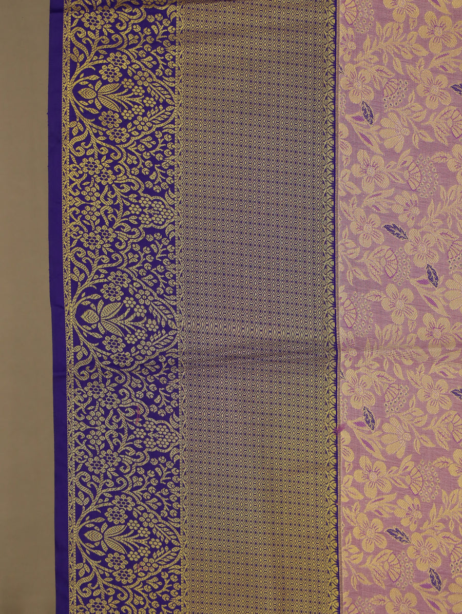 Lavender Blush Kanchipuram Inspired Semi Silk Saree with Wide Wide Contrast Border