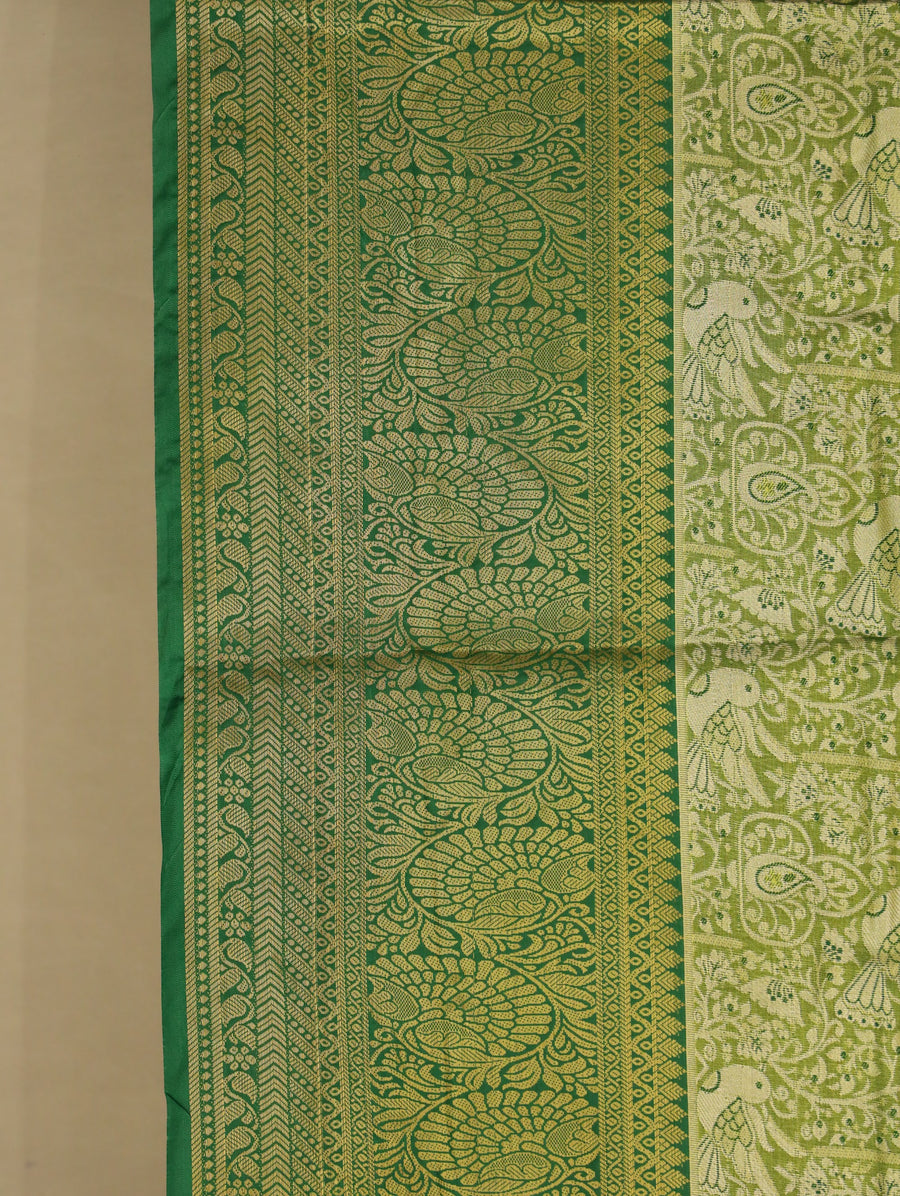 Olive Green Kanchipuram Inspired Semi Silk Saree with Wide Wide Self Border