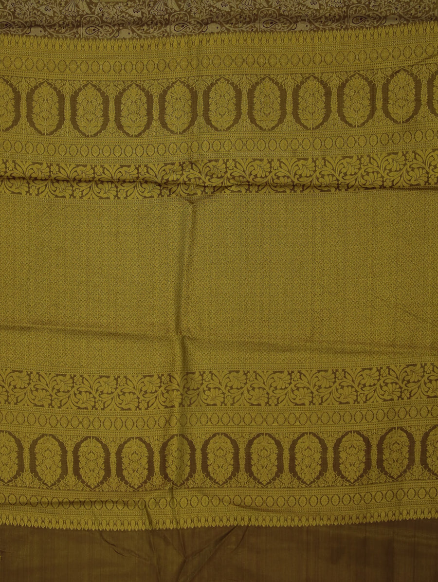 Olive Green Kanchipuram Inspired Semi Silk Saree with Medium Medium Contrast Border