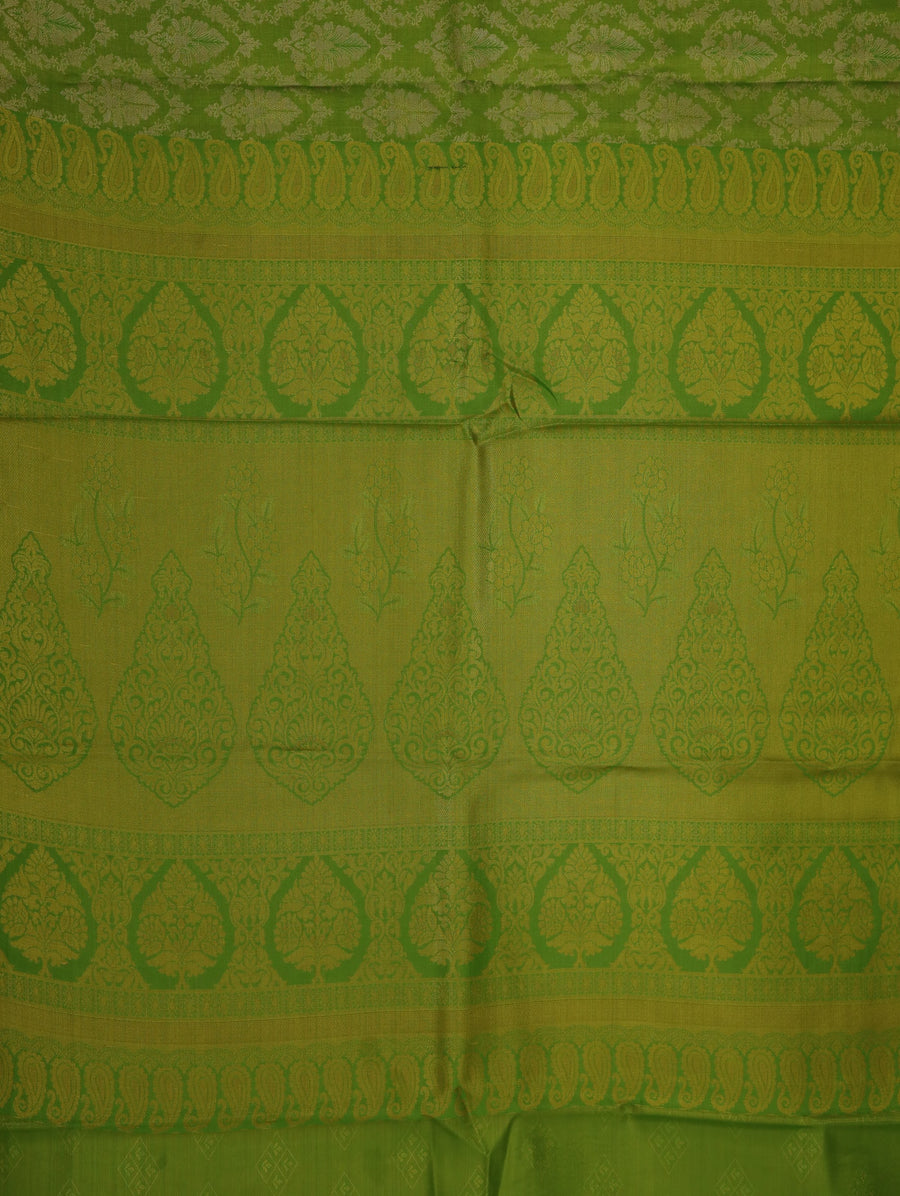 Lime Green Kanchipuram Inspired Semi Silk Saree with Medium Medium Self Border
