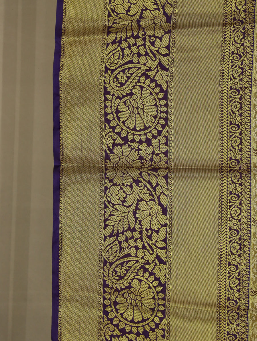 Champagne Gold Kanchipuram Inspired Semi Silk Saree with Wide Wide Contrast Border