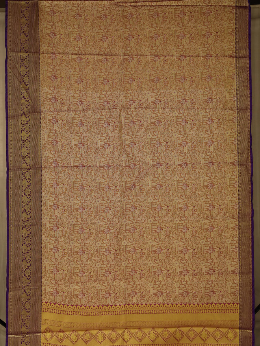 Champagne Gold Dharmavaram Inspired Semi Silk Saree with Medium Medium Contrast Border