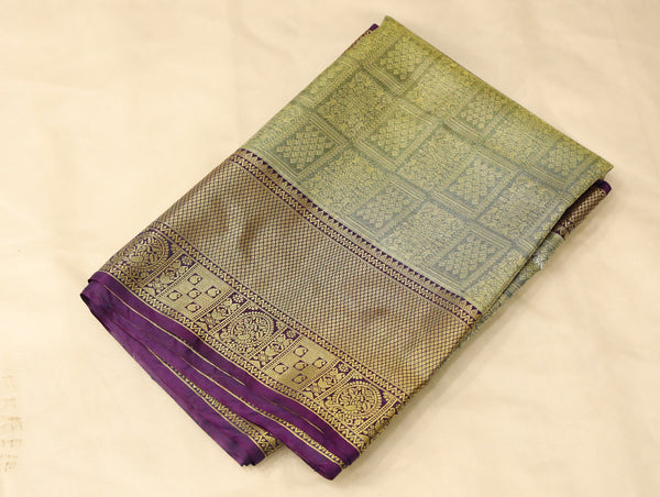 Olive Green Dharmavaram Inspired Semi Silk Saree with Medium Medium Contrast Border