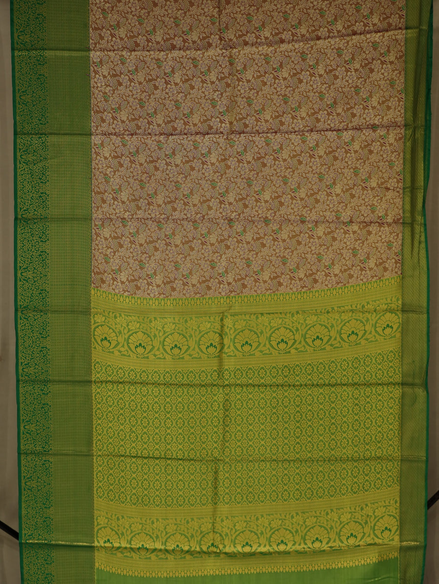 Champagne Beige Kanchipuram Inspired Semi Silk Saree with Medium Medium Contrast Border