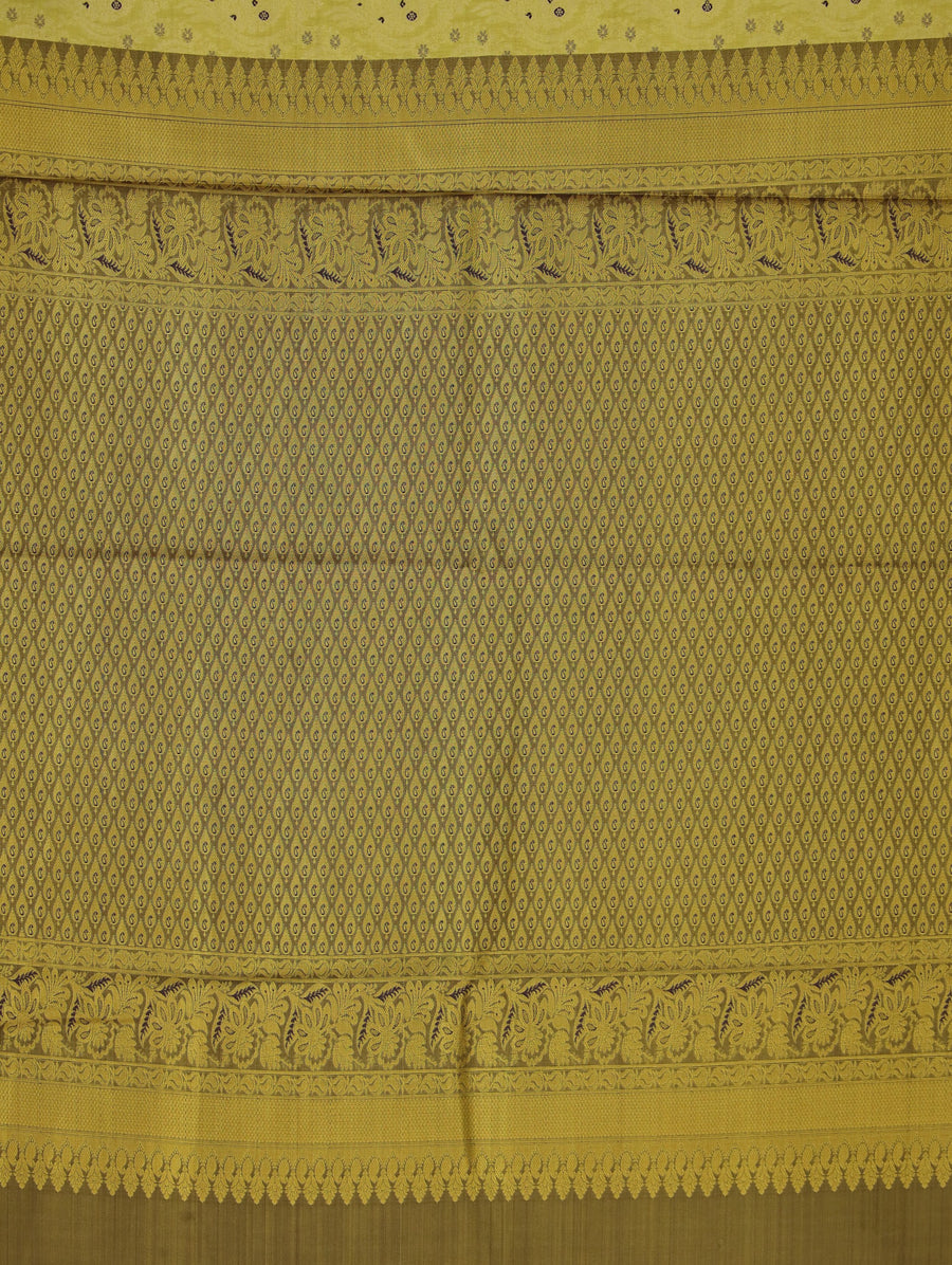Lime Green Kanchipuram Inspired Semi Silk Saree with Wide Wide Contrast Border