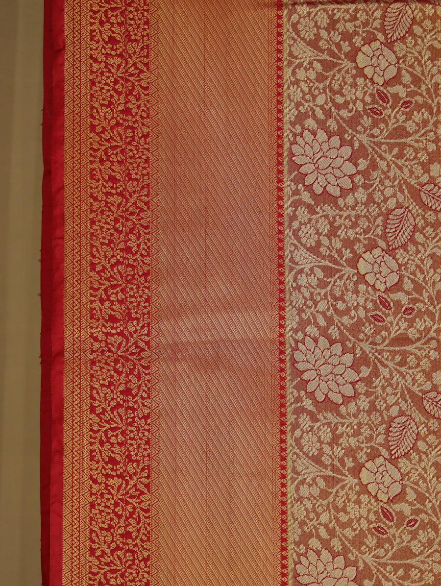 Burnt Orange Kanchipuram Inspired Semi Silk Saree with Wide Wide Contrast Border