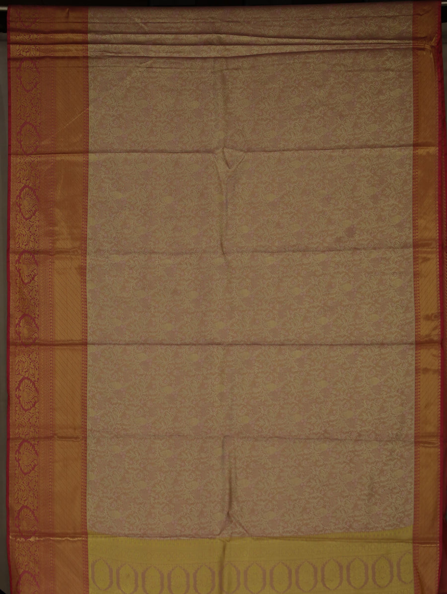 Champagne Gold Dharmavaram Inspired Semi Silk Saree with Wide Wide Contrast Border