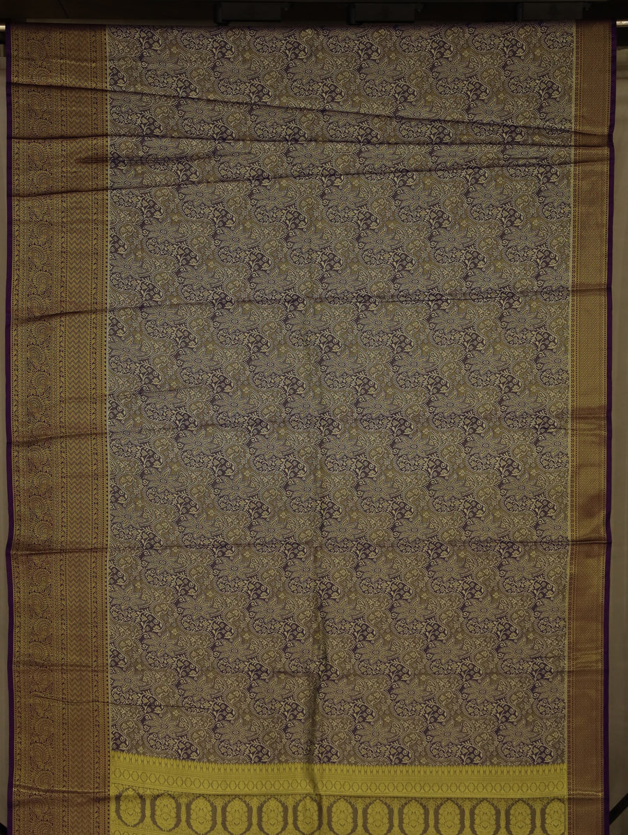 Dusty Teal Kanchipuram Inspired Semi Silk Saree with Wide Wide Contrast Border