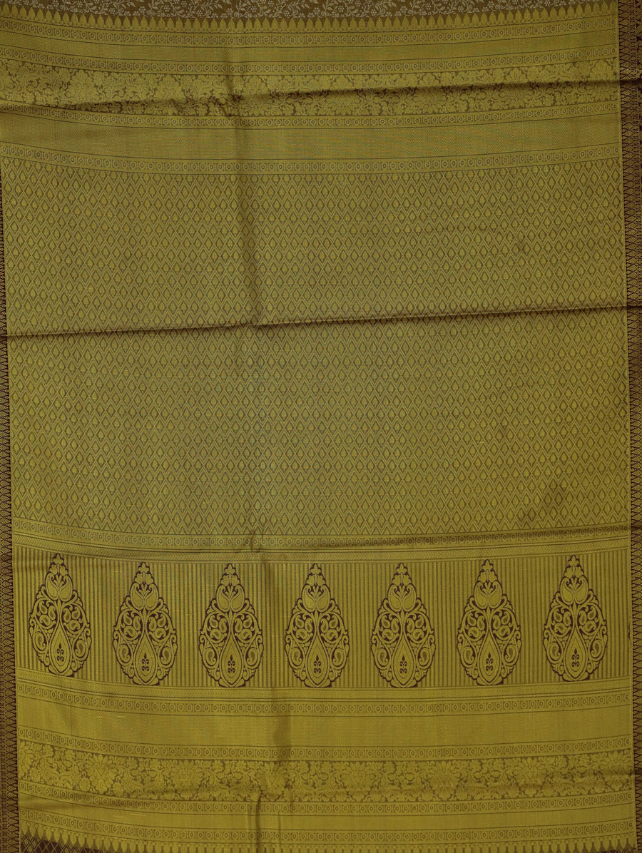 Moss Green Kanchipuram Inspired Semi Silk Saree with Wide Wide Contrast Border