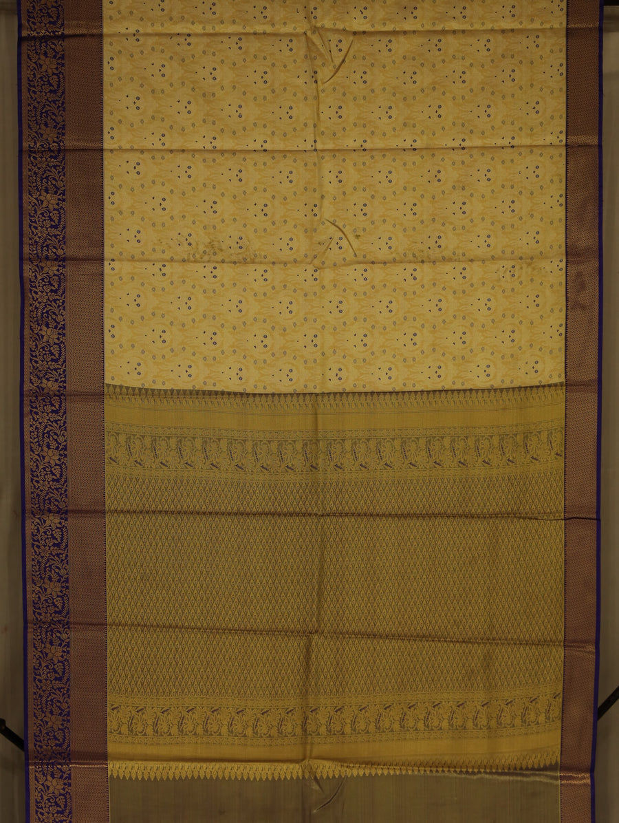 Champagne Gold Dharmavaram Inspired Semi Silk Saree with Wide Wide Contrast Border