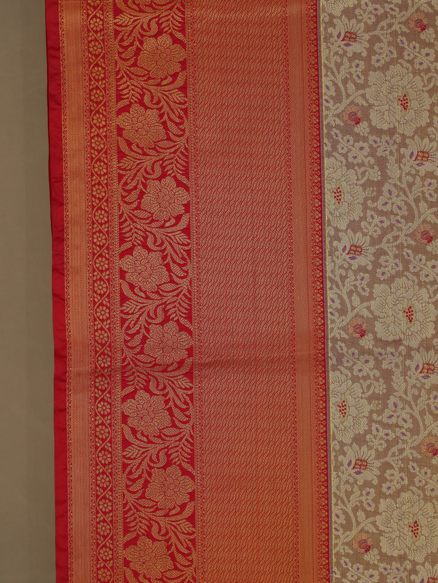 Champagne Gold Kanchipuram Inspired Semi Silk Saree with Wide Wide Contrast Border