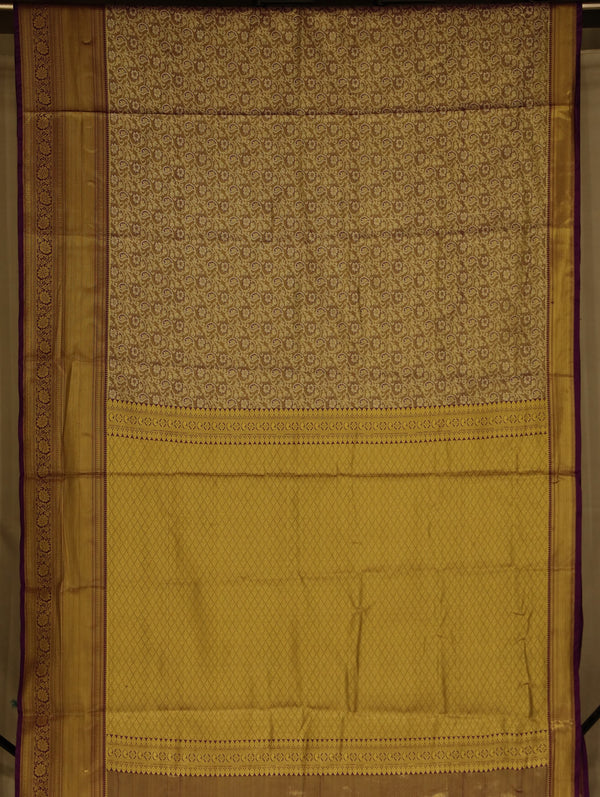 Champagne Gold Kanchipuram Inspired Semi Silk Saree with Wide Wide Self Border