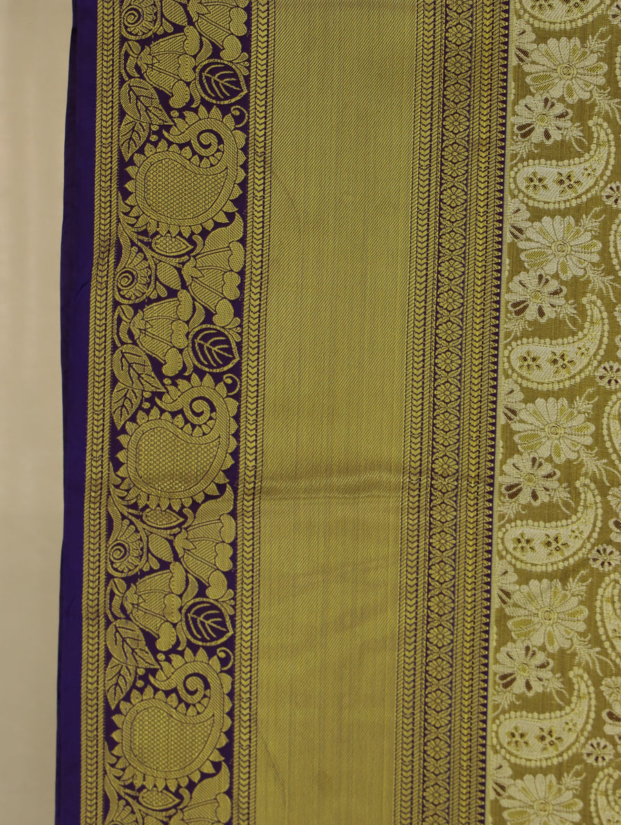 Champagne Gold Kanchipuram Inspired Semi Silk Saree with Medium Medium Contrast Border