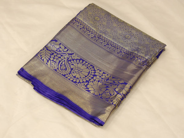 Muted Lavender Dharmavaram Inspired Semi Silk Saree with Wide Wide Contrast Border