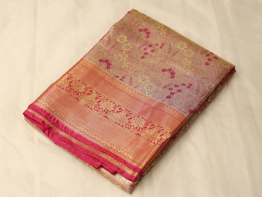 Champagne Gold Dharmavaram Inspired Semi Silk Saree with Wide Wide Contrast Border