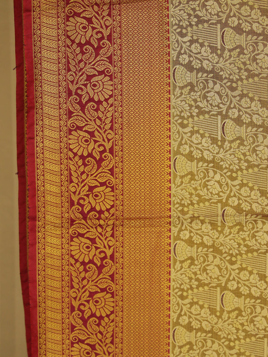 Champagne Gold Dharmavaram Inspired Semi Silk Saree with Medium Medium Contrast Border