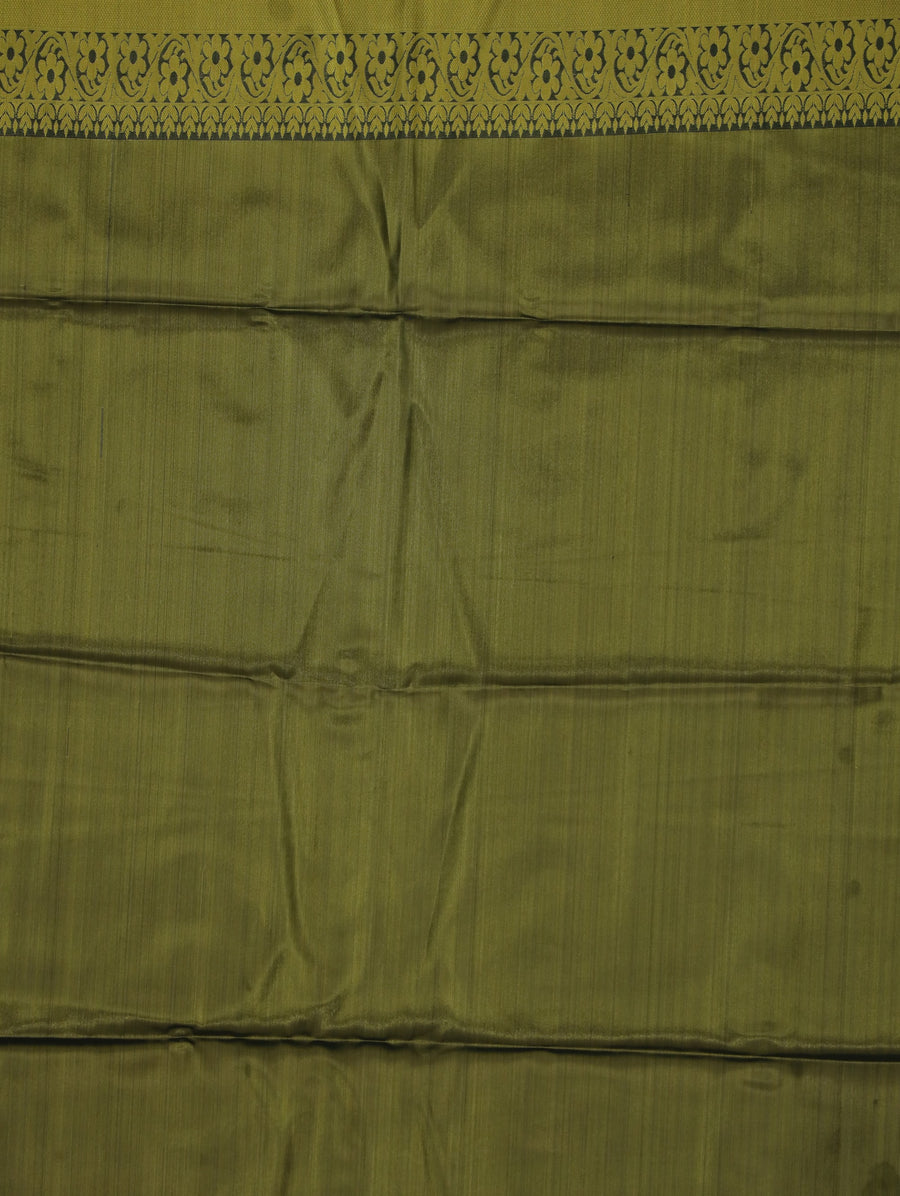 Olive Green Dharmavaram Inspired Semi Silk Saree with Medium Medium Contrast Border