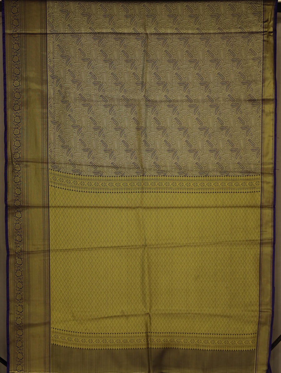 Antique Olive Kanchipuram Inspired Semi Silk Saree with Medium Medium Contrast Border