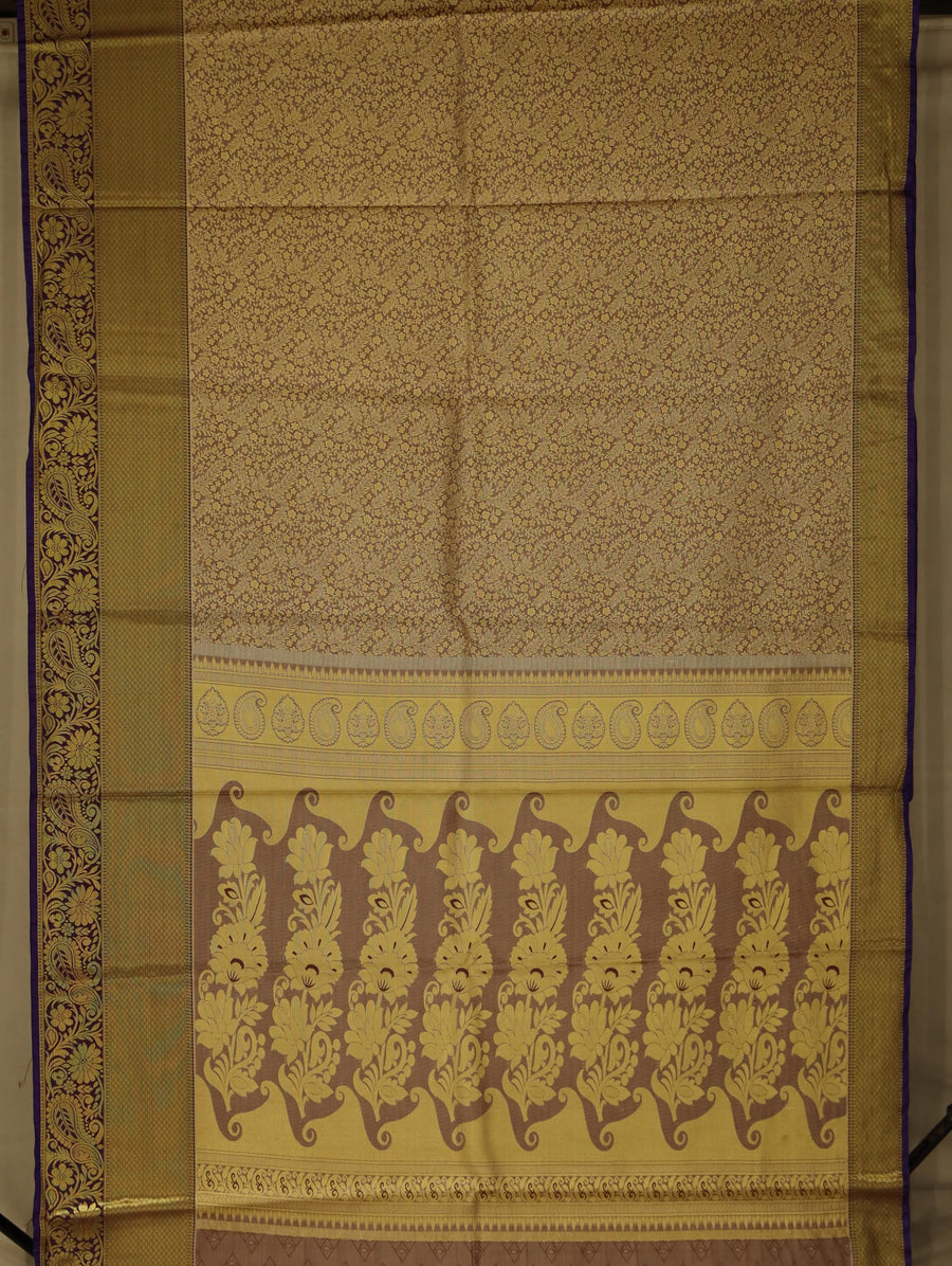 Champagne Gold Kanchipuram Inspired Semi Silk Saree with Wide Wide Contrast Border