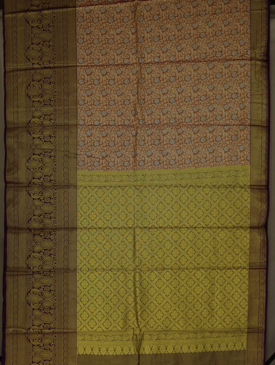 Saffron Orange Dharmavaram Inspired Semi Silk Saree with Medium Medium Contrast Border