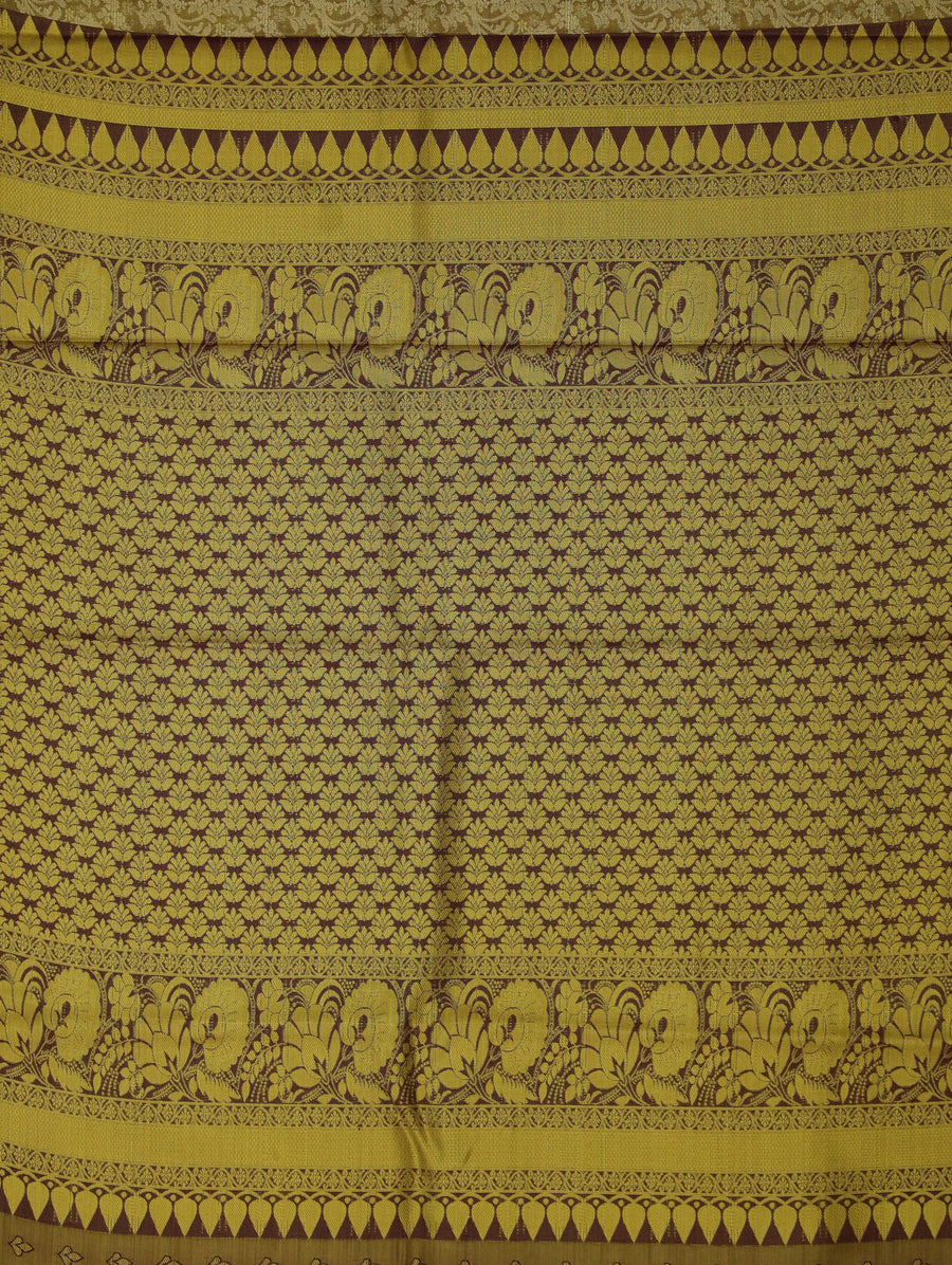 Olive Green Kanchipuram Inspired Semi Silk Saree with Wide Wide Contrast Border