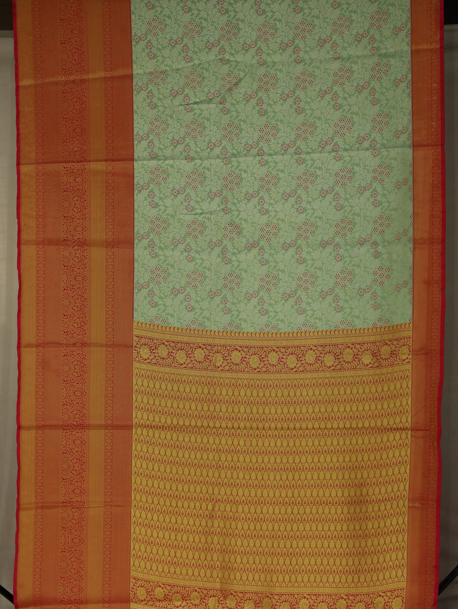 Sage Green Dharmavaram Inspired Semi Silk Saree with Wide Wide Contrast Border