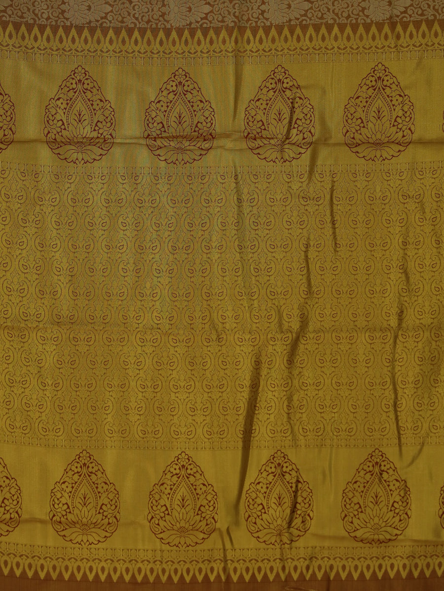 Champagne Gold Dharmavaram Inspired Semi Silk Saree with Wide Wide Contrast Border