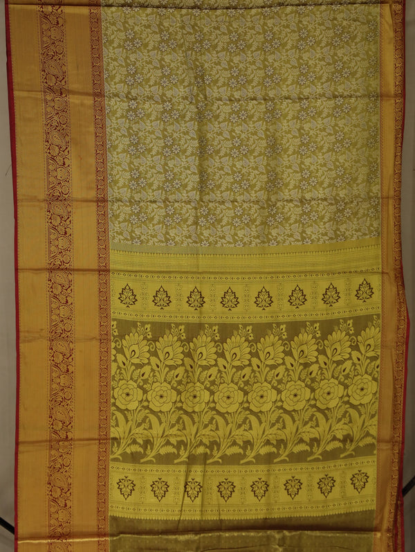 Antique Gold Dharmavaram Inspired Semi Silk Saree with Wide Wide Contrast Border