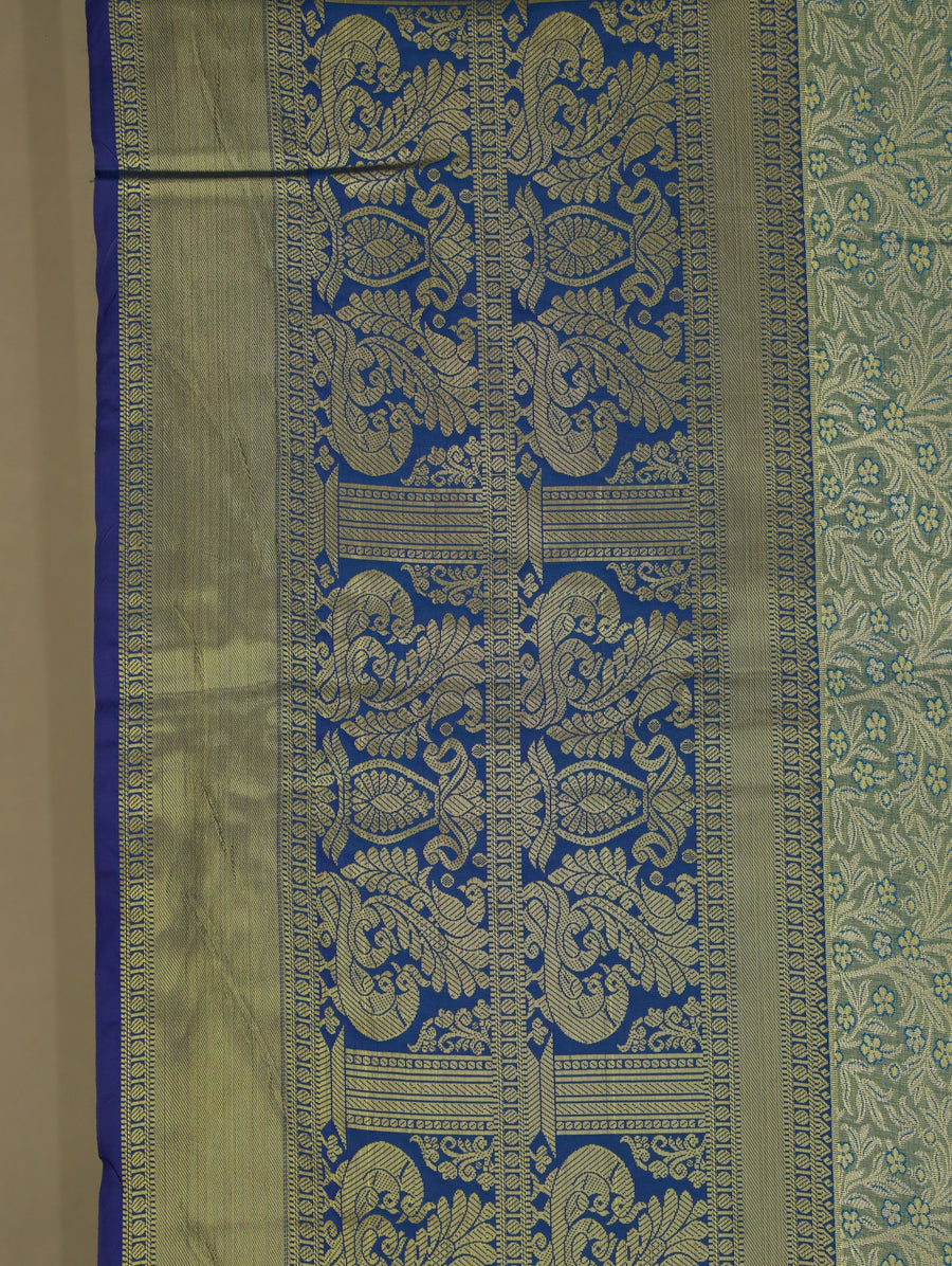 Sage Green Mysore Inspired Semi Silk Saree with Medium Medium Contrast Border