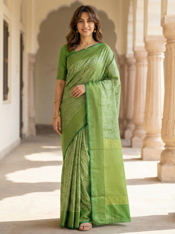 Mint Green Uppada Inspired Semi Silk Saree with Medium Medium Self Border