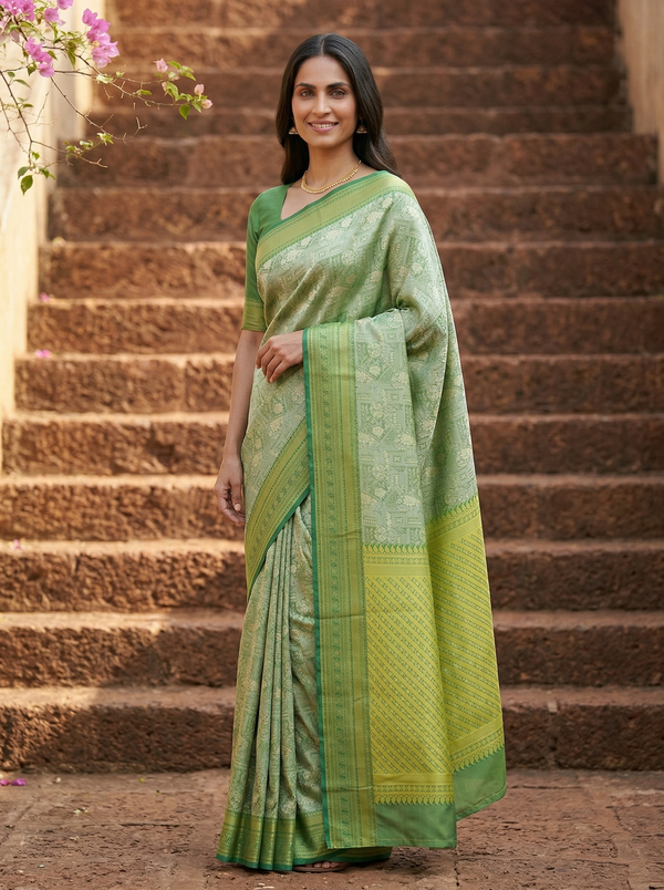 Sage Green Uppada Inspired Semi Silk Saree with Wide Wide Self Border