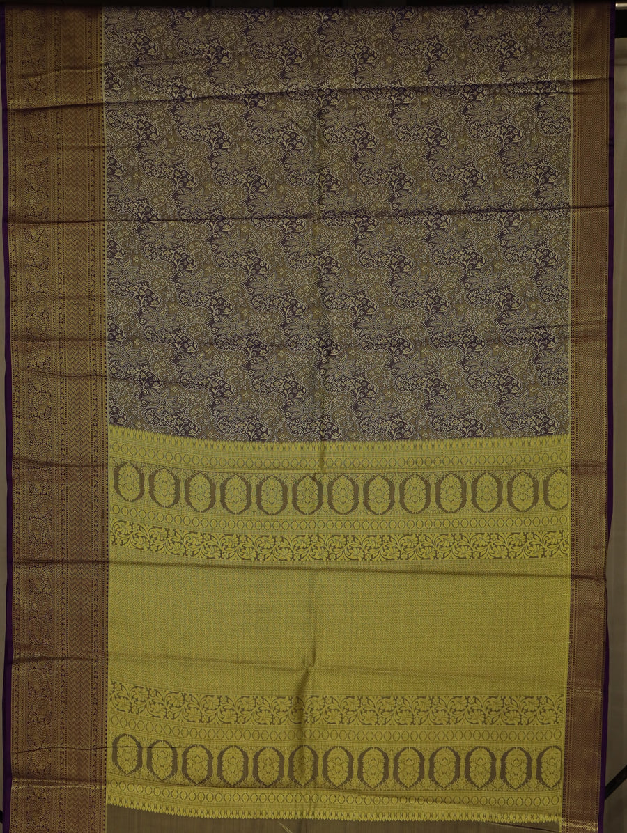 Dusty Teal Kanchipuram Inspired Semi Silk Saree with Wide Wide Contrast Border