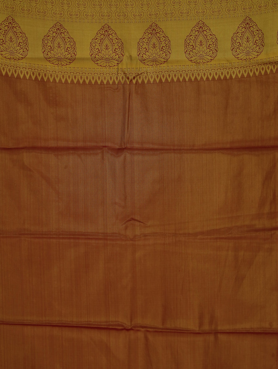 Champagne Gold Kanchipuram Inspired Semi Silk Saree with Wide Wide Contrast Border