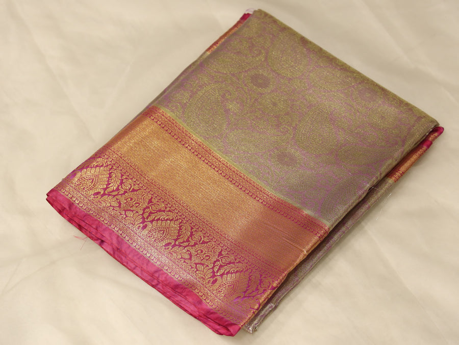 Champagne Gold Dharmavaram Inspired Semi Silk Saree with Wide Wide Contrast Border