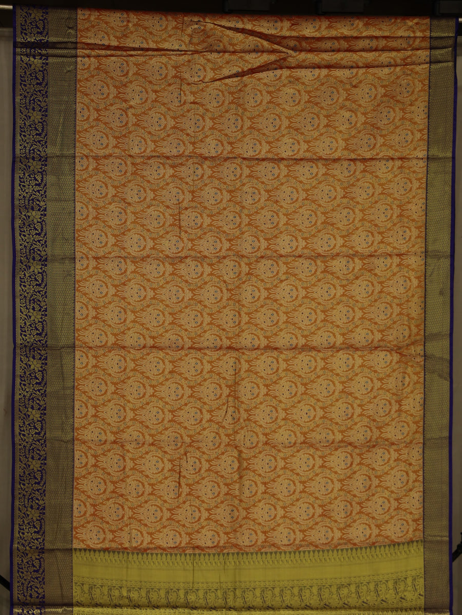 Burnt Orange Dharmavaram Inspired Semi Silk Saree with Narrow Narrow Contrast Border