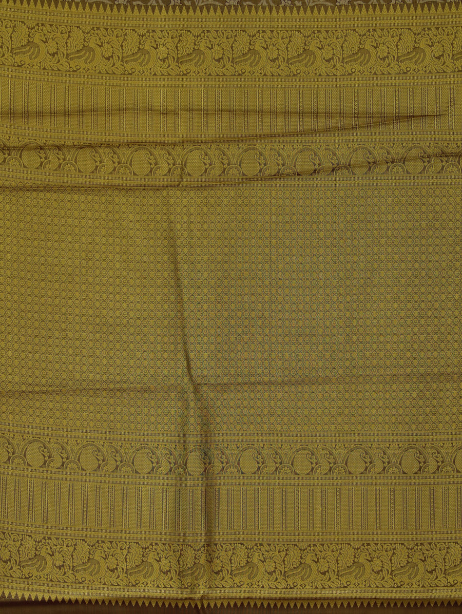 Champagne Gold Dharmavaram Inspired Semi Silk Saree with Medium Medium Contrast Border