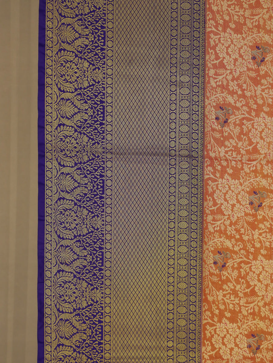 Burnt Orange Dharmavaram Inspired Semi Silk Saree with Medium Medium Contrast Border