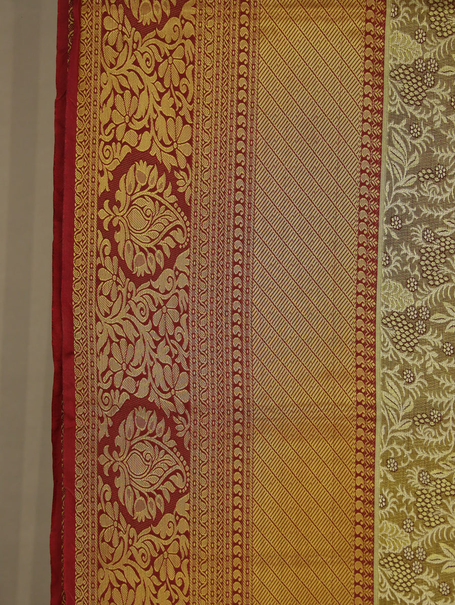 Champagne Gold Dharmavaram Inspired Semi Silk Saree with Wide Wide Contrast Border
