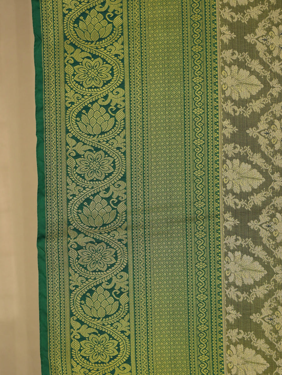 Olive Green Dharmavaram Inspired Semi Silk Saree with Wide Wide Self Border