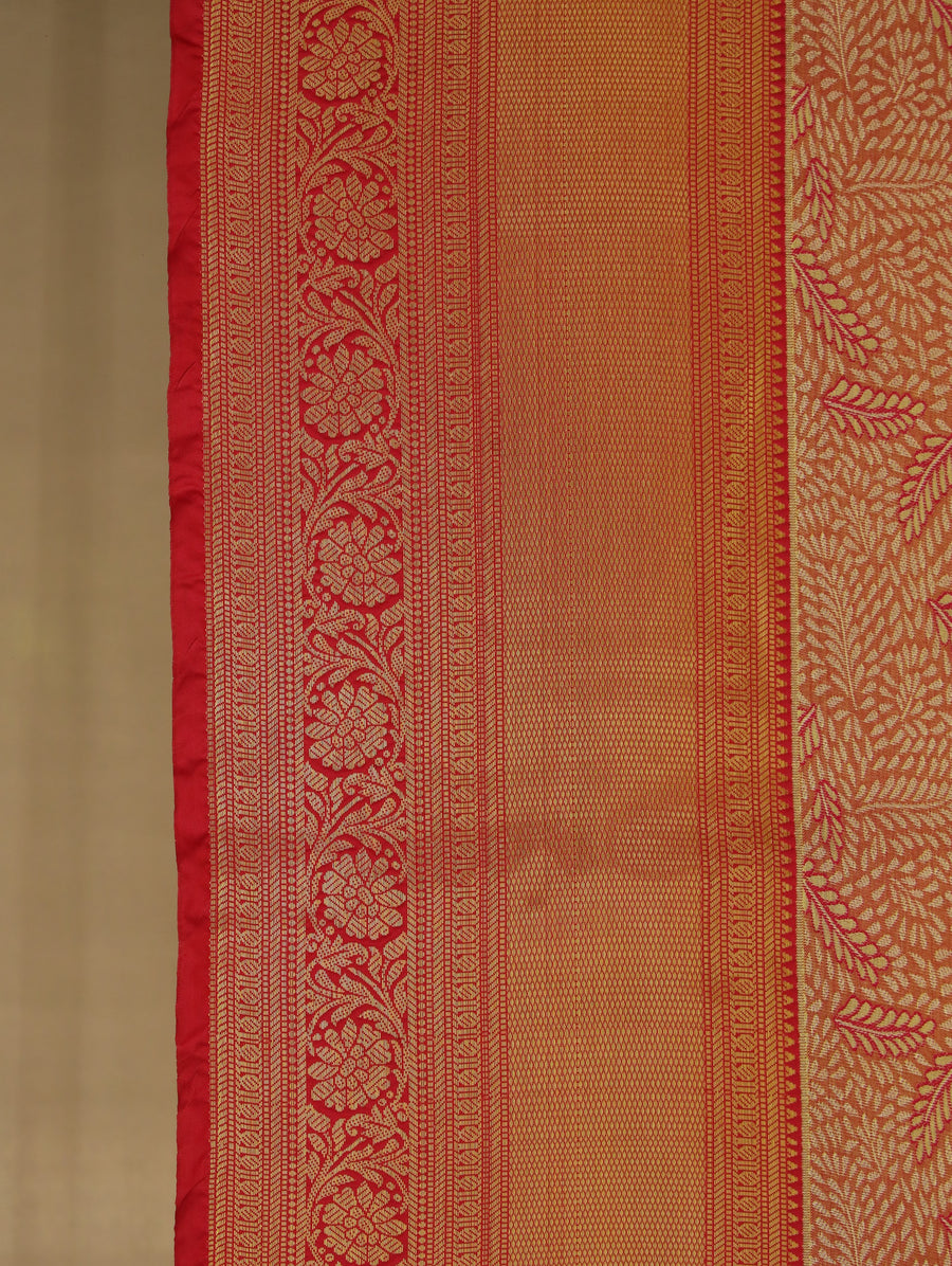 Saffron Gold Dharmavaram Inspired Semi Silk Saree with Medium Medium Contrast Border