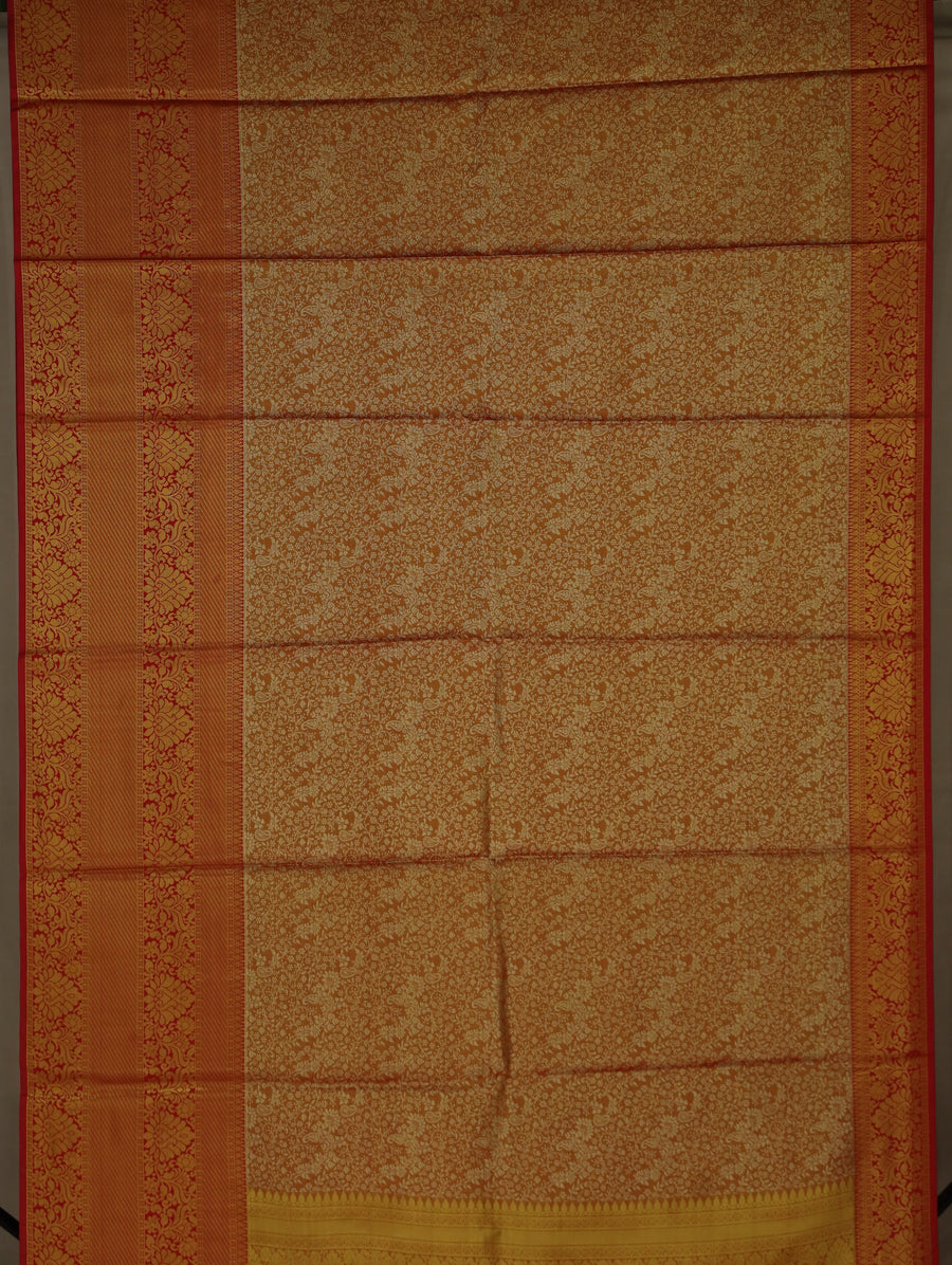 Champagne Gold Kanchipuram Inspired Semi Silk Saree with Wide Wide Contrast Border