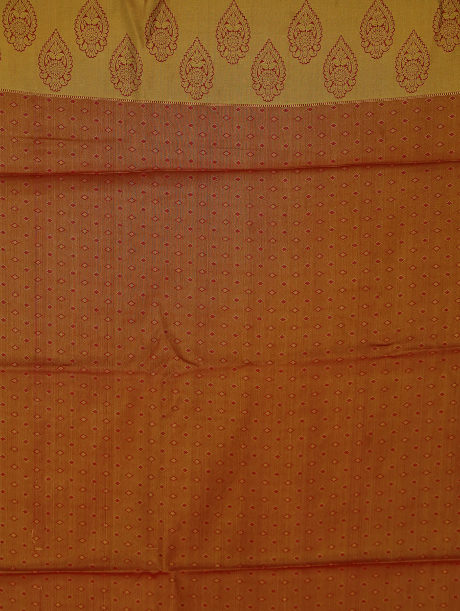 Saffron Gold Dharmavaram Inspired Semi Silk Saree with Wide Wide Contrast Border