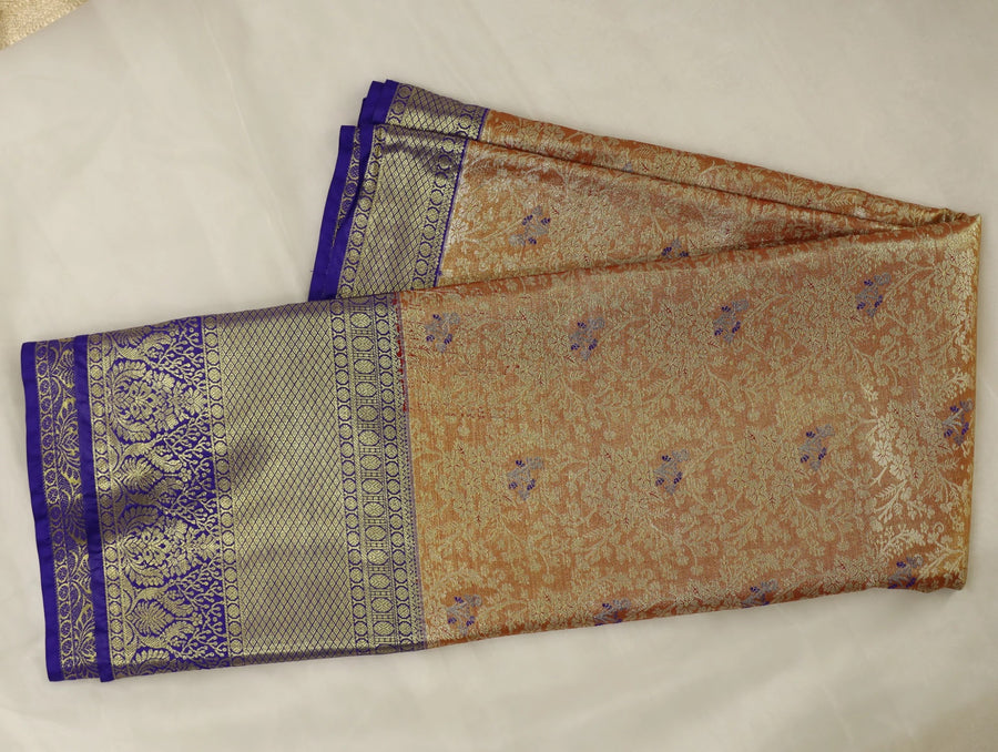 Olive Green Kanchipuram Inspired Semi Silk Saree with Medium Medium Contrast Border