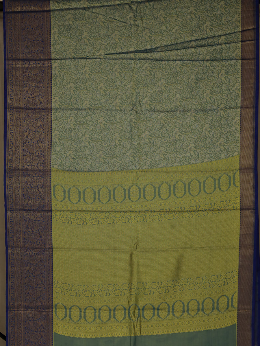 Sage Green Kanchipuram Inspired Semi Silk Saree with Medium Medium Contrast Border