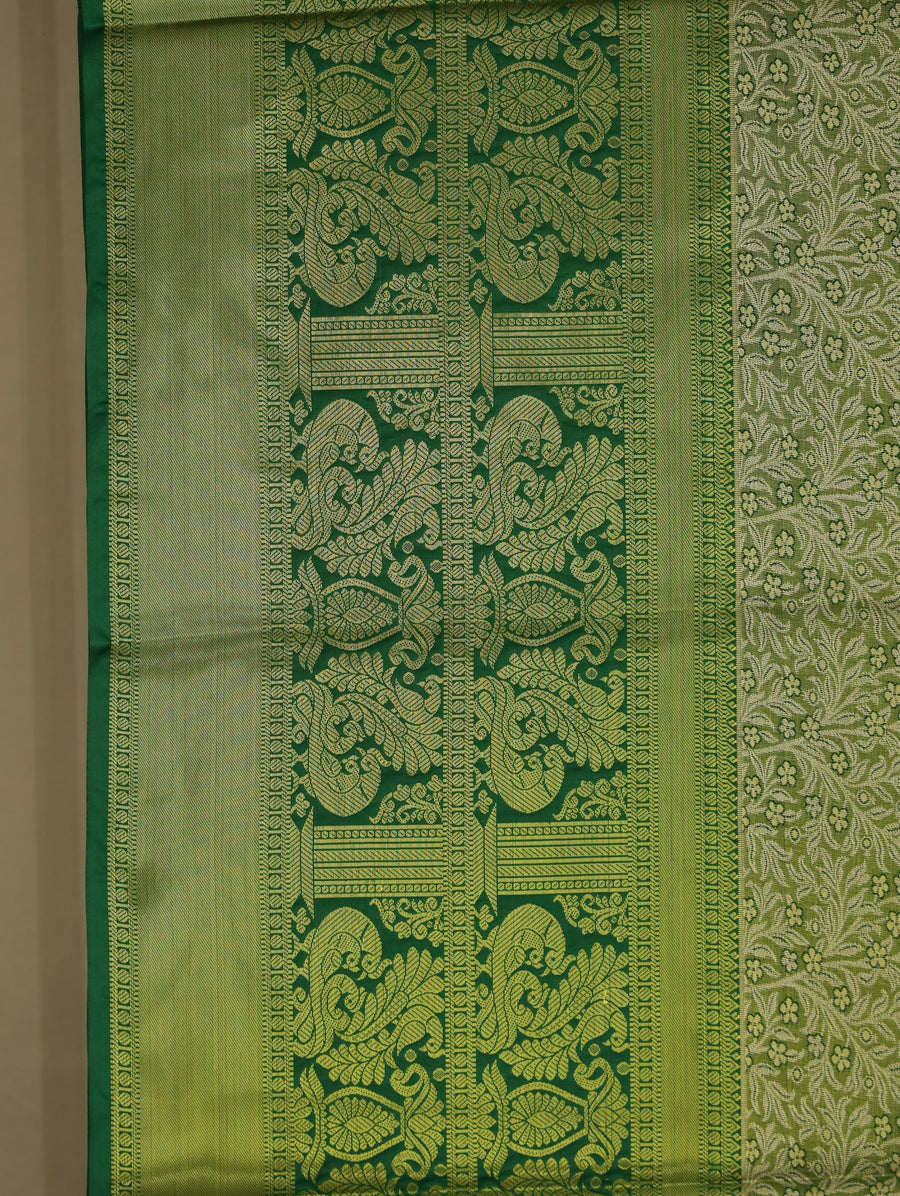 Moss Green Mysore Inspired Semi Silk Saree with Medium Medium Contrast Border