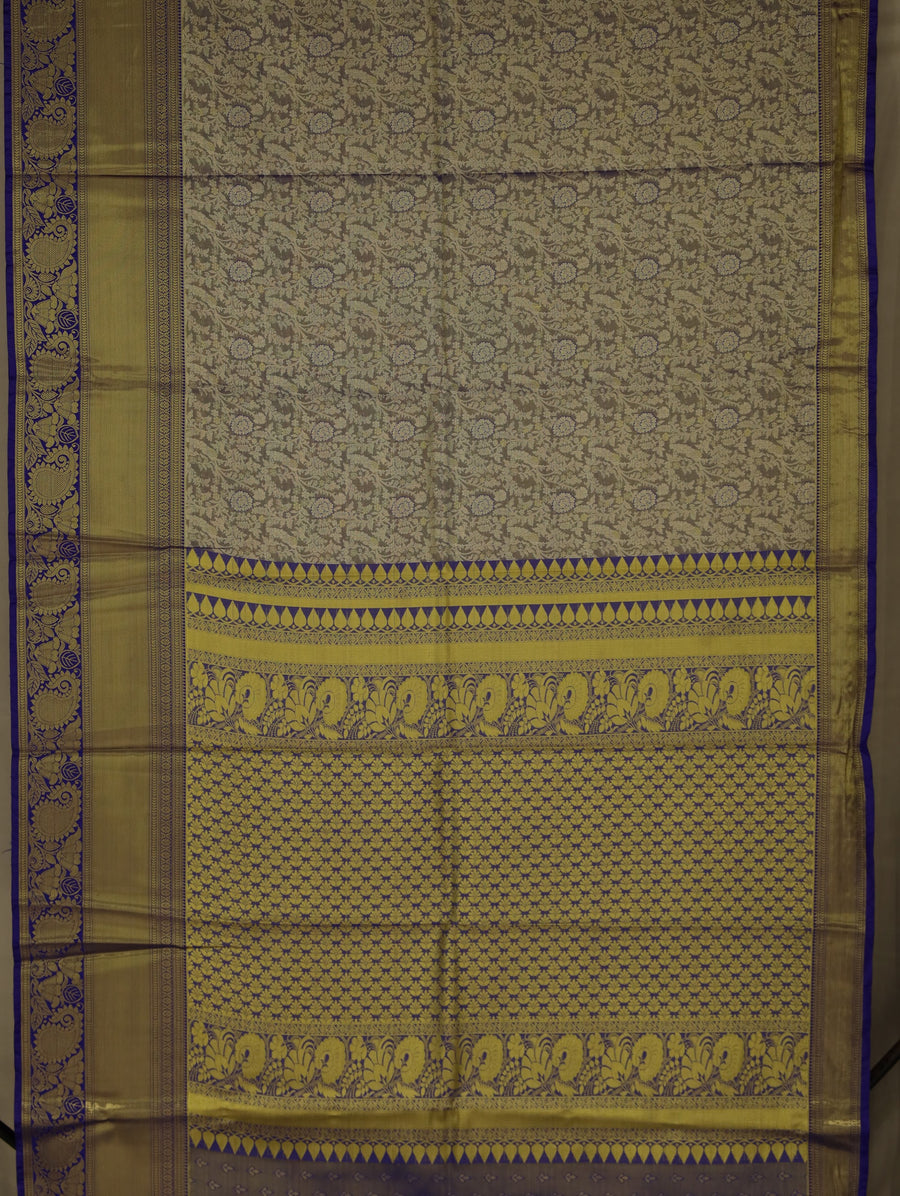 Champagne Gold Kanchipuram Inspired Semi Silk Saree with Medium Medium Contrast Border
