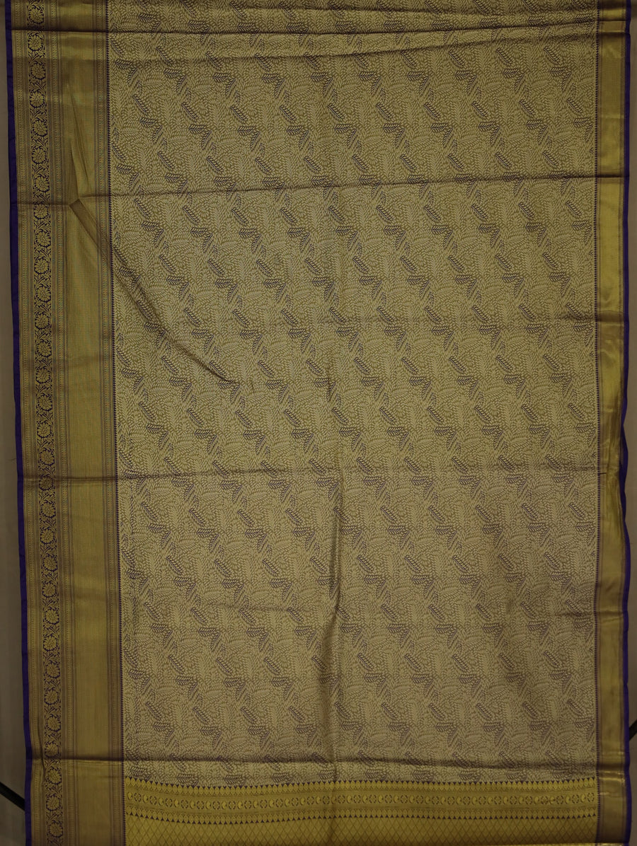 Antique Olive Kanchipuram Inspired Semi Silk Saree with Medium Medium Contrast Border