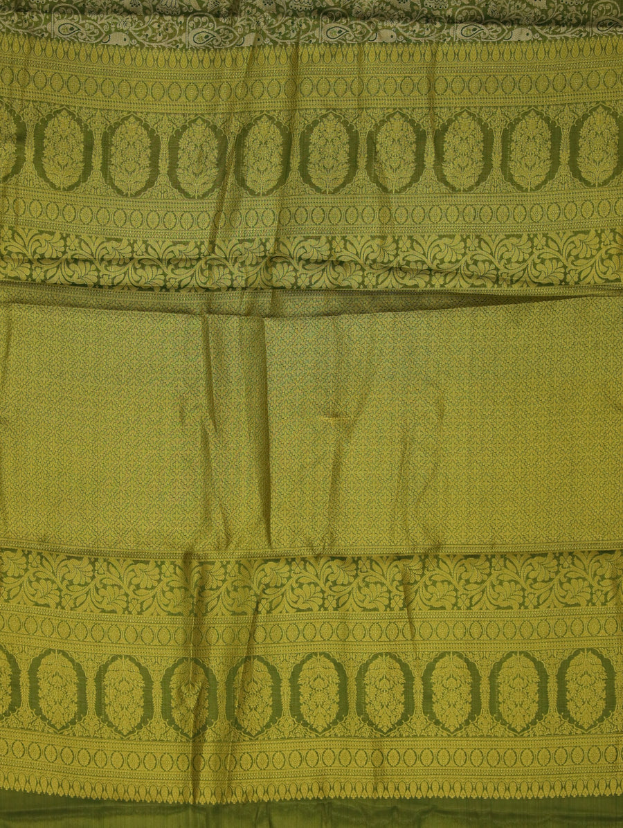 Olive Green Kanchipuram Inspired Semi Silk Saree with Wide Wide Self Border